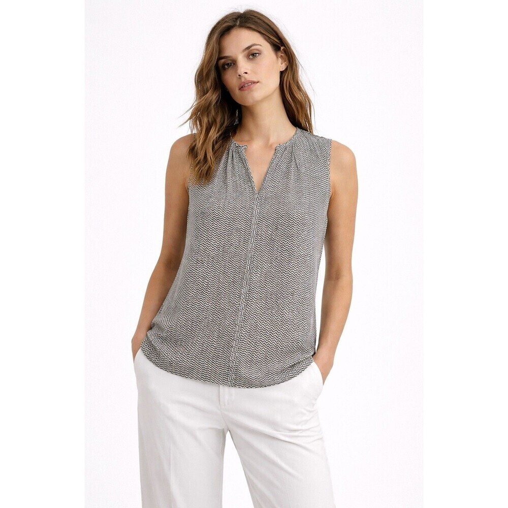 Tory Burch Black White Chevron Sleeveless Silk Blouse Size 4